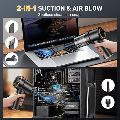 KMM Handheld Car Vacuum Cleaner, 9000PA Vacuum Cleaner & Air Duster, 120W High Power Vacuum Portable Cordless, Hand Held Vacuum Rechargeable with Multi-Nozzles & LED Light for Home, Car, Office