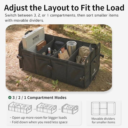 1680D Trunk Organizer with Lid, Extra-Large 114L Collapsible Cargo Organizer for SUVs, Trucks & Large Cargo Areas, Rigid PP Panels, 800D x 800D Weave, Water-Repellent, Anti-Sag Design