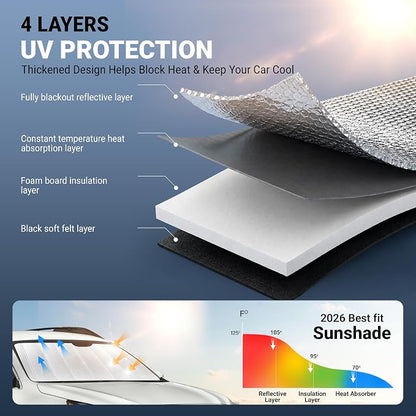 EcoNour Accordion Foldable Windshield Sun Shade Fit for Hyundai Palisade 2020-2024 2025 2026 Sunshade, Front Car Window Shades Sun Visor, Blocks UV Rays & Heat, Car Accessories