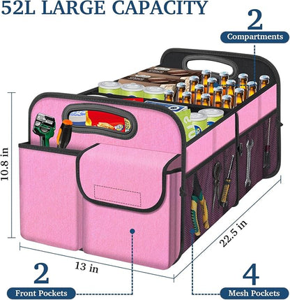 Femuar Car Trunk Organizer, Car Storage Organizer with Large Capacity Waterproof Collapsible Trunk Organizer for Car Suv/Jeep/Sedan (Pink, Standard)