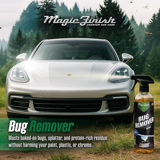 Magic Finish Car Bug Remover Spray (16 fl oz) – Fast-Acting Spray for Road Grime and Organic Residue – Car Cleaning Supplies for Paint, Glass, Plastic & Chrome