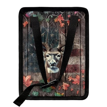 Talayituse Deer Wood American Flag Print Car Trash Can, Portable Auto Garbage Bin Multifunctional Vehicle Interior Accessories with Adjustable Straps Universal Fit Truck SUV Sedan