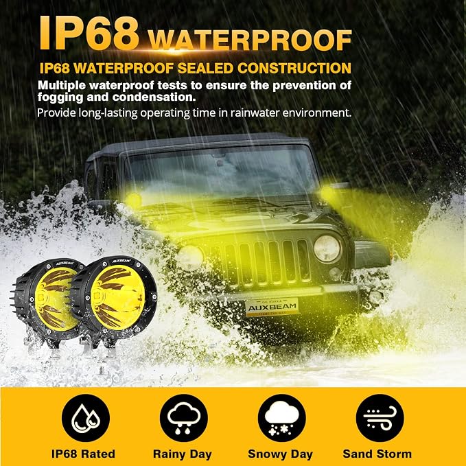 Auxbeam C4 Series Round LED Pods 4-Inch 72W Amber Fog Lights 2-Pack | Yellow auxiliary light bar, Pencil beam spot lights, A-pillar bumper driving spotlight, for ATV truck car Jeep motorcycle