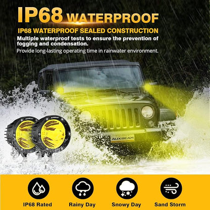 Auxbeam C4 Series Round LED Pods 4-Inch 72W Amber Fog Lights 2-Pack | Yellow auxiliary light bar, Pencil beam spot lights, A-pillar bumper driving spotlight, for ATV truck car Jeep motorcycle