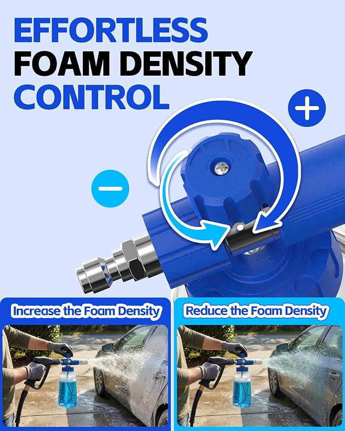 Foam Cannon for Pressure Washer with 1/4" Quick Connector, Wide Mouth Foam Cannon, Adjustable Soap Cannon for Car Wash, Additional 1.1mm Orifice Nozzle (Transparent)