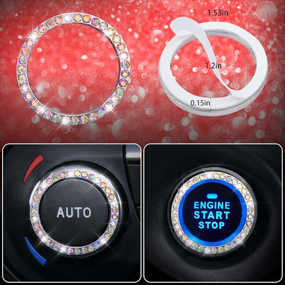CAR PASS Bling Diamond Leather Seat Covers Sets 12pcs Shining Car Accessories Set for Women, Sparkly Rhinestone Steering Wheel Cover, Glitter Cute Crystal for Women Girl, Bedazzed Multicolor Diamond