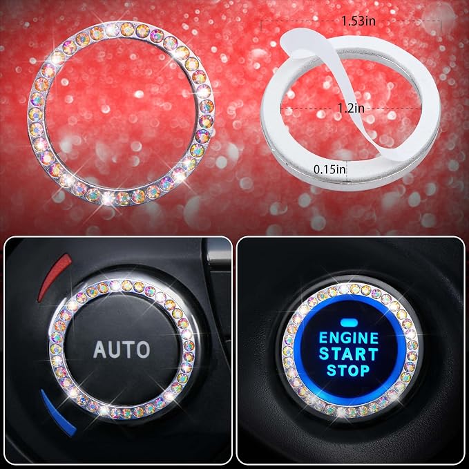 CAR PASS 11 PCS Bling Diamond Car Accessories for Women, Sparkly Rhinestone Steering Wheel Cover Bling Seat Belt Cushion, Glitter Shift Knob Cover Car Cup Holder Coaster, Cute Interior Sets Multicolor