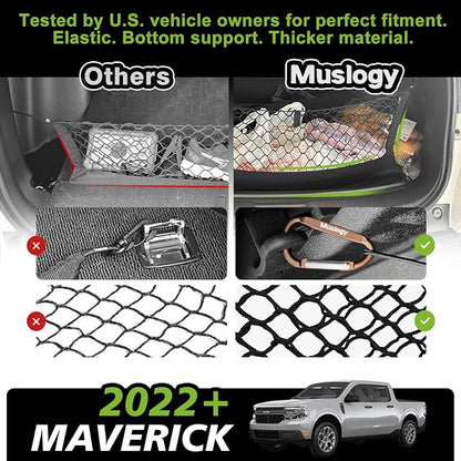Muslogy for Maverick Cargo Mesh Net Accessories Stretchable Trunk Organizer Cargo Elastic Mesh Bed Net with Hooks Compatible with Ford Maverick XL XLT 2022 2023 2024 2025