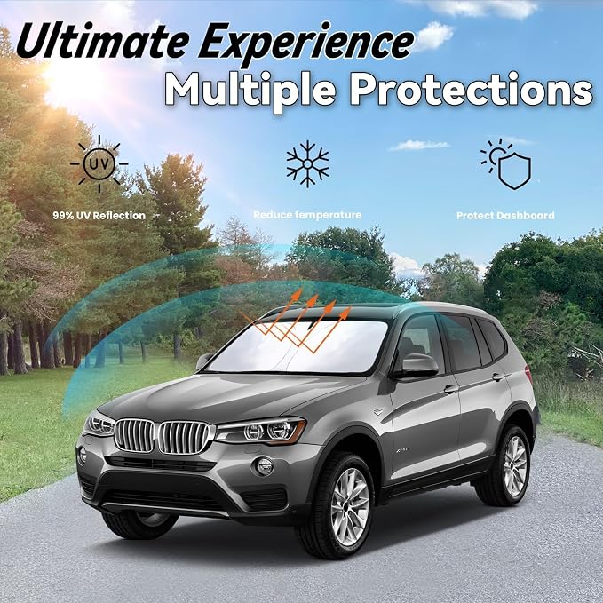 Windshield Sun Shade for BMW X3 2018-2026 Accessories, Car Front Window Sun Visor & Heat Shield | 240T Sunshade Protection Blocks UV Rays Keep Your Car Cooler