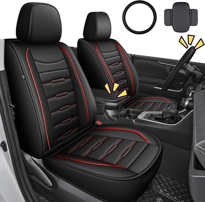 AOMSAZTO RAV4 Front Car Leather Seat Covers Custom Fit for Toyota RAV4 2019 2020 2021 2022 2023 2024 2025 LE,XLE,XLE Premium,Limited with Interior Accessories(2 Seats,Black&Redline)