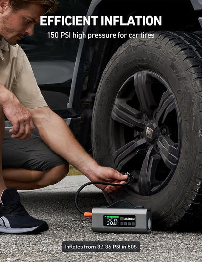 AstroAI 2500A Portable Car Battery Jump Starter with 150PSI Air Compressor 30W Quick Charger, 14800mAh Jump Box (7.5L Gas & 5.0L Diesel) 12V Jump Box with Booster, LED Light, Jumper Cables