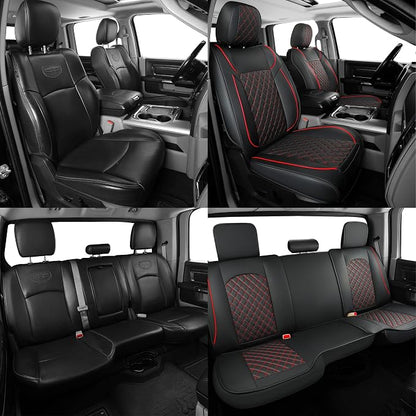 FREESOO Car Seat Covers Full Set for Dodge Ram 2002-2018 1500 & 2011-2026 2500 3500 Crew Quad Cab, 2019-2024 Ram 1500 Classic Leather Seat Cover, with Curved Bench, Black