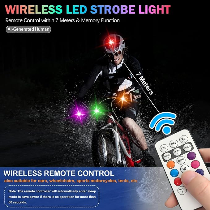 Wireless LED Lights for Car 8 Pack Remote Strobe Warning Waterproof | USB C charging, adjustable 8 colors & 10 strobe flash modes, anti-collision, fits car, truck, motorcycle, bike, drone