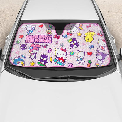Carbella Hello Kitty and Friends Car Windshield Sun Shade, Official Sanrio Accordion Style Sunshade for Car Window, Cute Car Sun Shade Windshield, Hello Kitty Car Accessories for Women (HK & Friends)