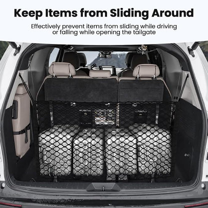 Canvcle Trunk Cargo Net for Toyota Sienna 2021-2025 2026 Accessories Envelope Style Mesh Trunk Net Organizer and Storage Stretchable Adjustable Elastic Nylon Rear Cargo Netting with Hooks