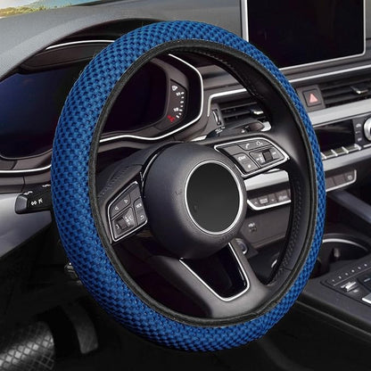 KAFEEK Elastic Stretch Steering Wheel Cover 15 Inch, Breathable Ice Silk Microfiber, Non-Slip Grip, Warm in Winter and Cool in Summer, Odorless, Car Accessories Fit Cars, SUVs, Light Blue