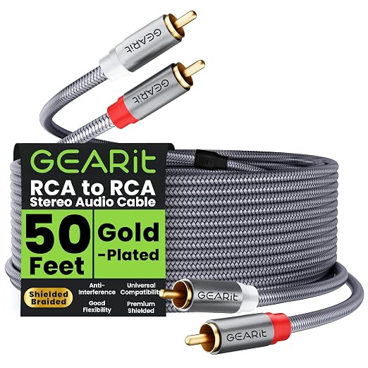 GEARit RCA Stereo Audio Cable 50ft, RCA Cables Car Audio with Dual Shielding & Gold-Plated Connectors, Audio Cable for Subwoofer Cable, Hi-Fi System, Amplifier, Active Speakers, Gaming Consoles