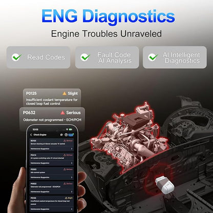 OBD2 Scanner Bluetooth, Engine AT ABS SRS Diagnostic Tool for iOS Android, Private Protocol Automotive Diagnostic Tool, Car Code Analysis Repair Advice with Free App