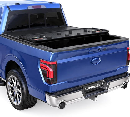 KUIPERAUTO 6.8FT Fiberglass Hard Tri Truck Bed Tonneau Cover Compatible for Ford F250/350 1999-2024 Super Duty 82Inch