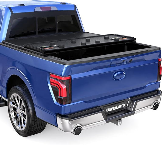 KUIPERAUTO 6.8FT Fiberglass Hard Tri Truck Bed Tonneau Cover Compatible for Ford F250/350 1999-2024 Super Duty 82Inch