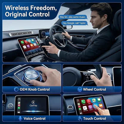 2-in-1 Wireless CarPlay Adapter for Apple iPhone & Android, Plug & Play USB CarPlay Dongle Converts Wired to Car Play Wireless Adapter with Type-C Extension Suitable for 800+ Vehicles