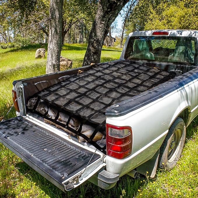 Truck Cargo Net with Mesh, 6.7 x 8 ft Heavy Duty Cargo Net for Pickup Bed, Accessory Truck Bed Netting for Cargo (80 x 95 inches)