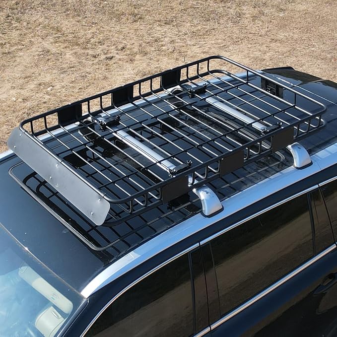 WEIZE 64" x 39" x 5" 200lb Heavy Duty Roof Rack Carrier Basket with Waterproof Bag, Cargo Net and Ratchet Straps, Universal Car Top Luggage Holder for SUV, Truck