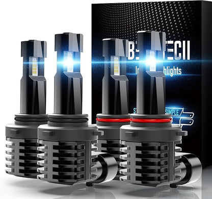 BEAMTECH 9005 9006 Bulbs, Fanless In Line Fog Light Bulb 6500K Xenon White, Pack of 4