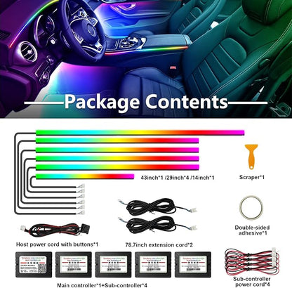 Dreamcolor Acrylic Car Lights, 6 in 1 LED Strip Lights with APP Control and 213 Color Modes, Decorative Lights, Neon Ambient Lighting Kits