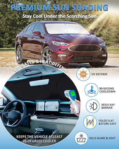 Sunshade for Fusion Windshield Sun Shade for 2013-2019 2020 2021 Ford Fusion Accessories Front Window Shield Cover Foldable Sun Visor Blocker Keep Car Cooler