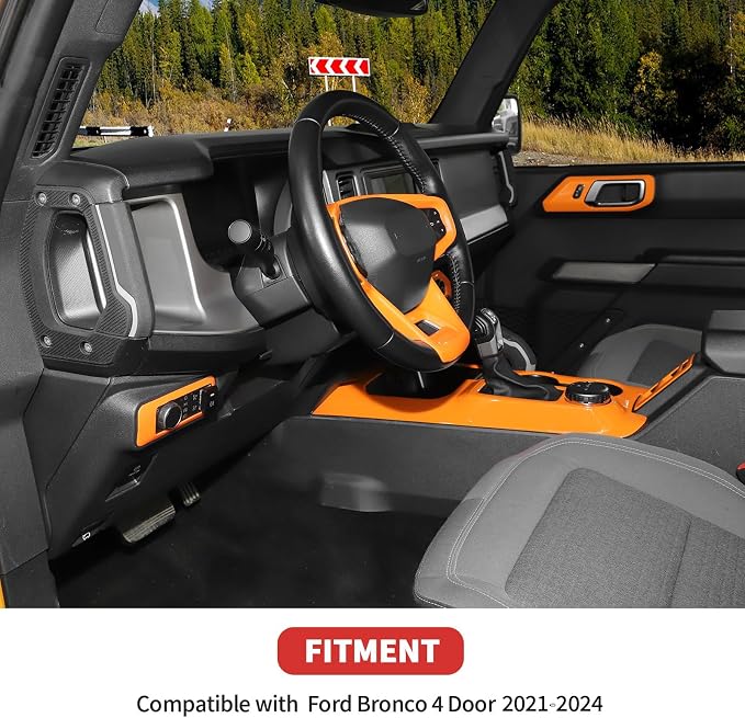 9PCS Full Set Interior Trim Kit Fit for Ford Bronco 2021-2024 4 Door,Center Console Gear Shift Panel Inner Door Handle (Orange)