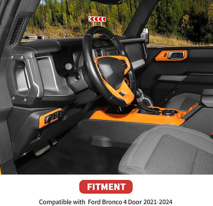 9PCS Full Set Interior Trim Kit Fit for Ford Bronco 2021-2024 4 Door,Center Console Gear Shift Panel Inner Door Handle (Orange)