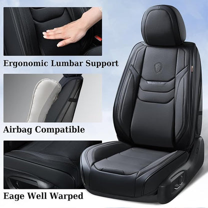 Coverado Leather Seat Covers for Cars, Car Seat Covers Full Set, Breathable Car Seat Protector with Lumbar Support, Black Seat Covers, Front and Back Waterproof Seat Cover Universal Fit for Most Cars