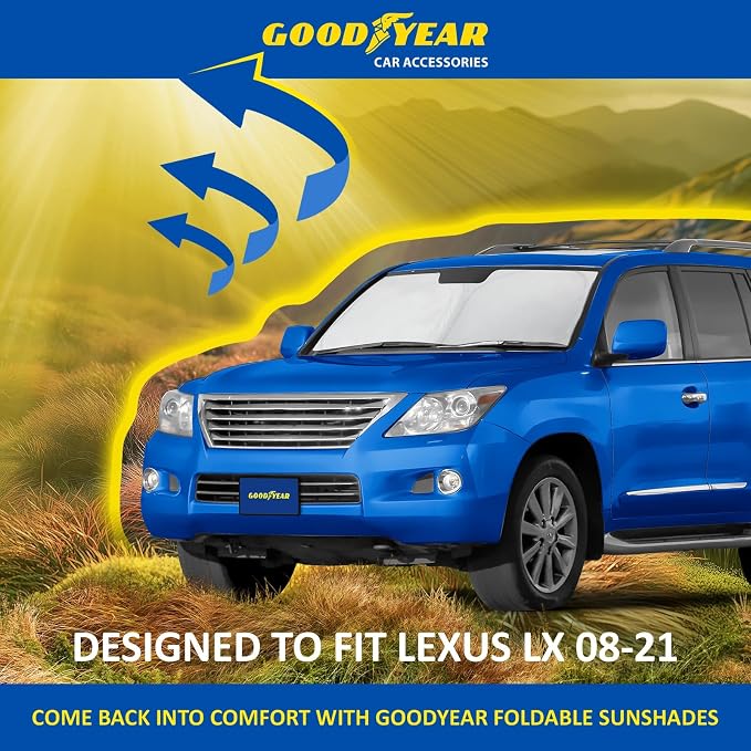 Goodyear Foldable Windshield Sunshade for Lexus LX 2008-2021, SUV car Accessories, Sunshade Cover, Sun Shade Car Windshield, Window Sun Blocker - GY008371