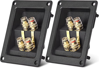 Facmogu 2PCS Rectangle 4-Way Speaker Terminal Box, Gold-Plated Binding Post Terminal Cable Connector for DIY Applications, Terminal Cups with 2 Pairs Banana Plug Socket Connector & 4PCS Screws