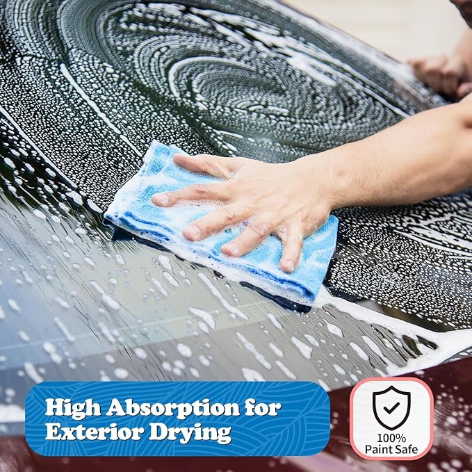 FIXSMITH Microfiber Cleaning Cloth, Shop Towels Bulk, 24 Pack Blue Microfiber Towels for Cars, All-Purpose Absorbent Cleaning Rags, Dust Cloth for Automotive, Mechanic, Garage, Bar, 12 x 11 inch