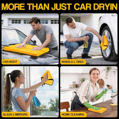Bolant 4 Pack Twisted Loop Car Drying Towel, 36x24 in Car Towels Cleaning Supplies, Reusable Shammy Quick Dry Cloth for Carwash, for Auto, Boat, Kitchen, Windows & Bathroom（Yellow）