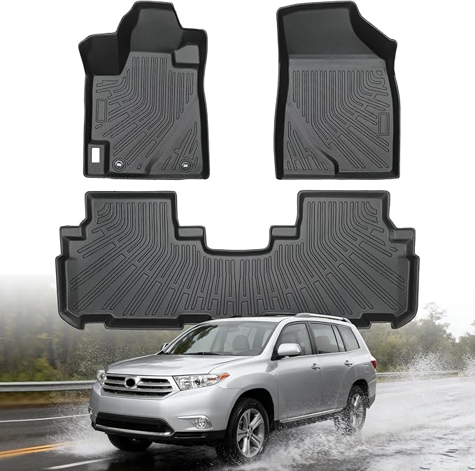Floor Mats for Toyota Highlander 2008 2009 2010 2011 2012 2013 (Non Hybrid), All Weather TPE Rubber Car Mats Custom Fit Waterproof Anti-Slip Car Liners Accessories for Front & Rear Row Mats