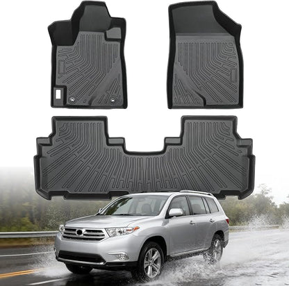 Floor Mats for Toyota Highlander 2008 2009 2010 2011 2012 2013 (Non Hybrid), All Weather TPE Rubber Car Mats Custom Fit Waterproof Anti-Slip Car Liners Accessories for Front & Rear Row Mats