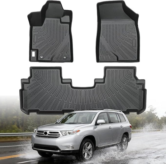 Floor Mats for Toyota Highlander 2008 2009 2010 2011 2012 2013 (Non Hybrid), All Weather TPE Rubber Car Mats Custom Fit Waterproof Anti-Slip Car Liners Accessories for Front & Rear Row Mats