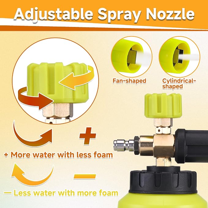 M MINGLE High Pressure Washer Gun with Foam Cannon, Foam Cannon Dual Connector Accessory, Car Wash Foam Gun Kit 1/4 Inch Quick Connector, 5 Pressure Washer Nozzle Tips
