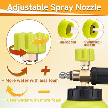 M MINGLE High Pressure Washer Gun with Foam Cannon, Foam Cannon Dual Connector Accessory, Car Wash Foam Gun Kit 1/4 Inch Quick Connector, 5 Pressure Washer Nozzle Tips