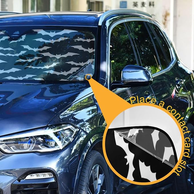 White Bats on Black Windshield Sun Shade for Car Auto SUV Truck Foldable Front Window Sunshade Sun Visor Protector Block UV Rays Reflect Heat, 55" x 28"