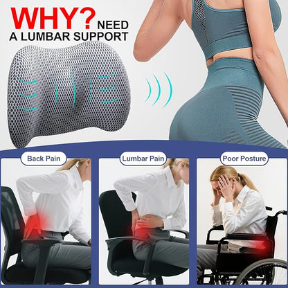 BYMECOST Lumbar Support Pillow for Car, Memory Foam Car Seat Back Support Pillow for Driving, Back Cushion with Strap for Pain Relief, Ergonomic Back Cushion for Office Chair, Wheelchair (Grey)