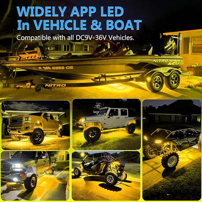 Nicoko 108 High-Power LEDs per Pod 4Pods Yellow Amber Rock Lights Ultra-Bright Offroad Underglow Kit Advanced Heat Dissipation IP68 Waterproof for Truck, SUV, UTV, ATV, RZR