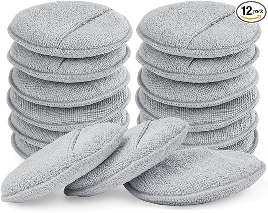 12Pack Wax Applicator Pads, 5" Soft Microfiber and Dense Foam Buffing Pads for Auto Polishing, Car Waxing, Paint Correction with Non-Slip Backing, Multipurpose Hand Pads