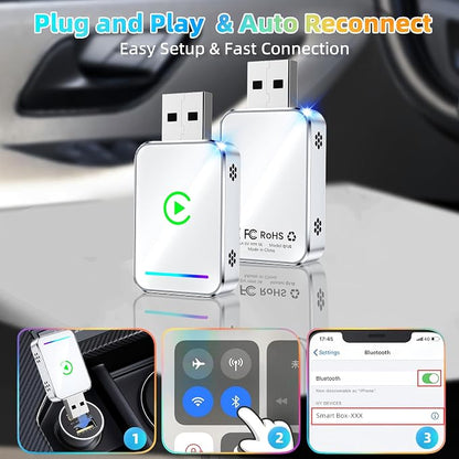 LENVA Wireless CarPlay Adapter, 2025 Upgrade Mini Design for Cars Plug and Play Fast Stable Connection No Delay (Only for iPhone, Not for Android)