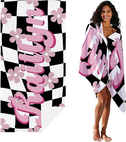JML Personalized Beach Towel with Name, Custom Flower Beach Towel, Customized Microfiber Pool Towel, Quick Dry & Absorbent Swim Towel for Adult,Mother's Day, Birthday, Summer Holiday,Vacation