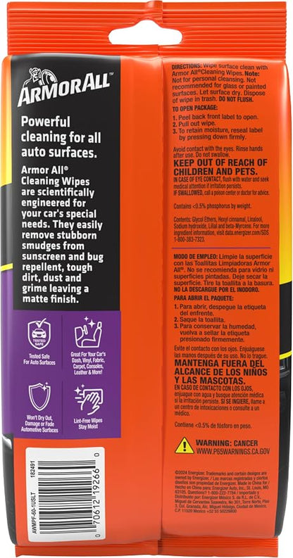 Armor All Car Interior Cleaner Wipes, Interior Cleaning Wipes for Cars, Trucks, Motorcycles, 60 Each (Pack of 2)