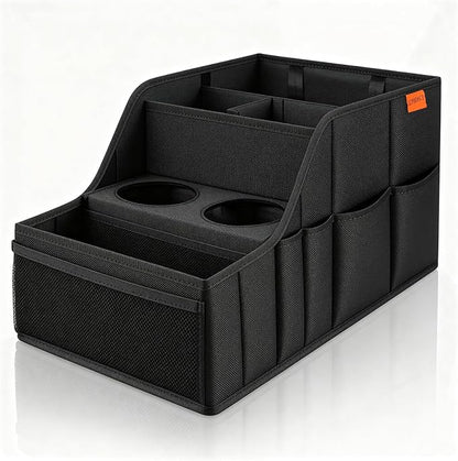 Car Seat Organizer Backseat and Passenger Seat Organizer with 9 Compartments 2 Cup Holders Car Organizer Front Seat Storage for Travel Kids，Black